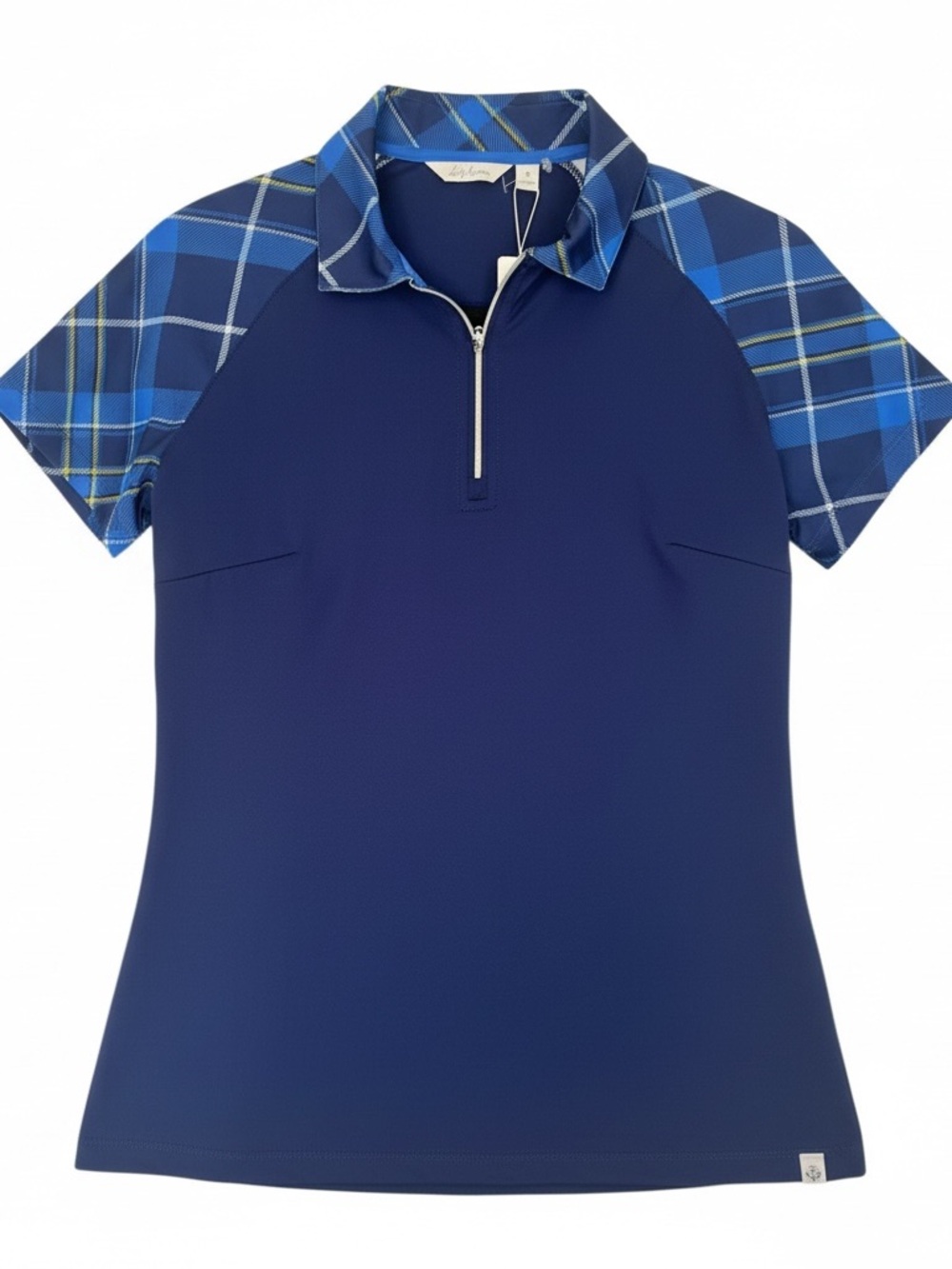 Nwt Lady Hagen Golf 1/4 Zip Top With Blue Plaid Sleeves Size Small